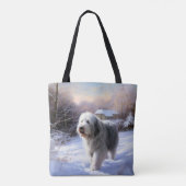 Tote Bag Old English Sheepdog Laisser neiger Noël (Dos)