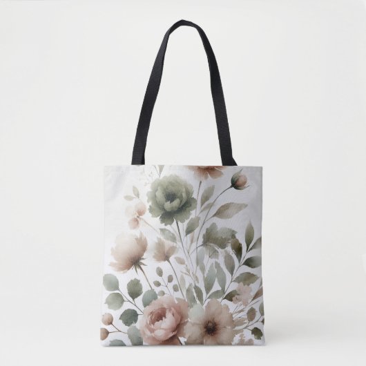 Tote Bag Olive et Mariage floral rose pâle (Devant)