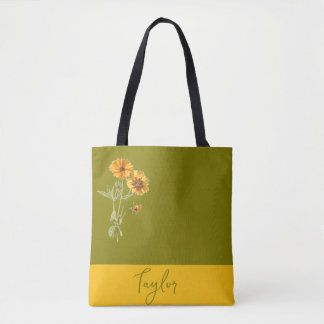 Tote Bag Olive Green Floral Minimal tendance stylish