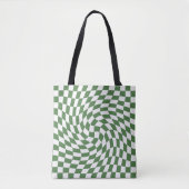 Tote Bag Olive Green & White À damiers Motif déformé (Devant)