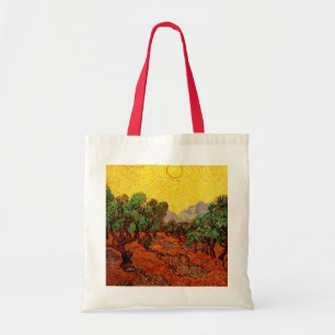 Tote Bag Oliviers avec ciel jaune et soleil de Van Gogh