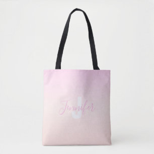 Tote Bag Ombre de couleur rose pâle et rose pâle Nom et mon