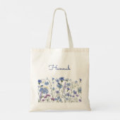 Tote Bag Ombre de Fleur sauvage d'aquarelle bleu monogramme (Dos)
