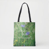 Tote Bag Ombre d'été verte avec fleurs bleues (Devant)