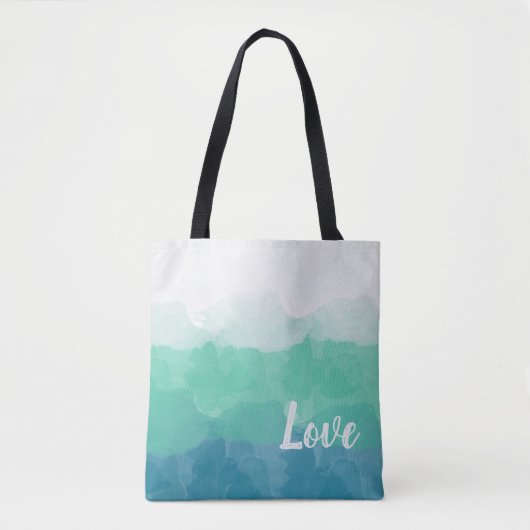 Tote Bag Ombre Turquoise Blue et Neo Mint Love (Devant)