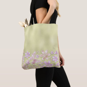 TOTE BAG OMBRE VERT AVEC BOUTEILLES ET FLEURS ROSES