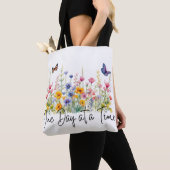 Tote Bag One Day at a Time Inspirational Quote Wildflowers (De près)