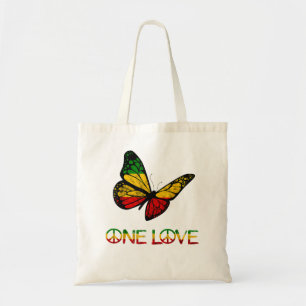 Tote Bag One Love Papillon Rasta Reggae Paix Rastafari