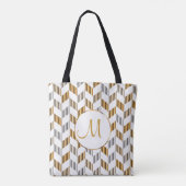 Tote Bag Or, blanc et argent Chevron Monogram Design (Dos)
