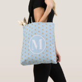 Tote Bag Or bleu doux pois blancs monogramme (De près)