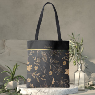 Tote Bag Or élégant floral tendance chic