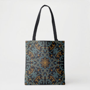 Tote Bag Or et bleu : Vintage ornemental