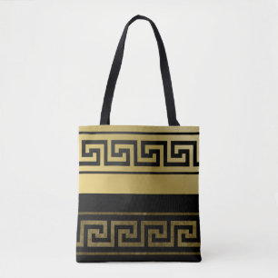 Tote Bag Or et clé de Grec de noir