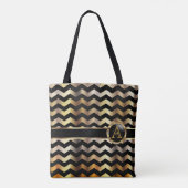 Tote Bag Or et conception noire de monogramme de Chevron (Dos)