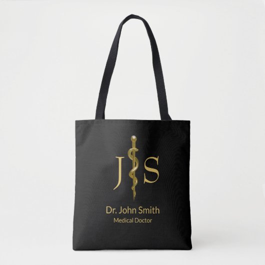 Tote Bag Or Médicale sur le bâton de l'Asclepius (Devant)