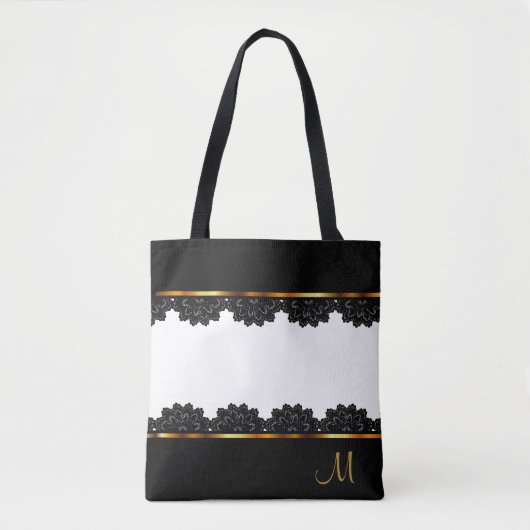 Tote Bag Or métallique et jolie dentelle noire (Devant)