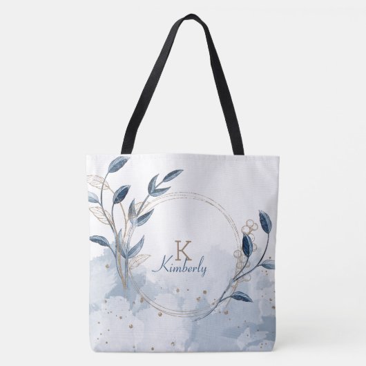 Tote Bag Or Moderne Fleur Initial Nom Monogramme (Devant)