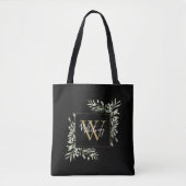 Tote Bag Or Monogramme Floral de Verdure Noir (Devant)