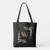 Tote Bag Or Monogramme Floral de Verdure Noir (Dos)