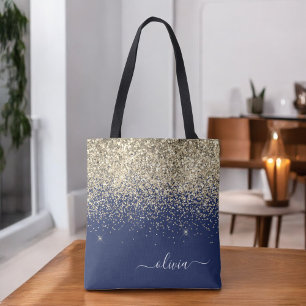 Tote Bag Or Monogramme Pailleté Pailleté Fille Navy Bleu Or