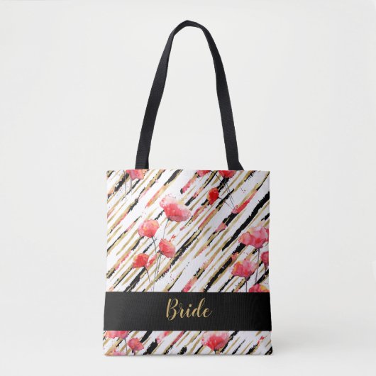Tote Bag *~* Or Noir Blanc Rouge Motif Coquelicot (Devant)
