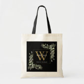 Tote Bag Or noir monogramme Élégante verdure moderne (Devant)