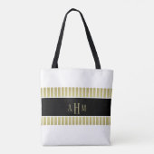 Tote Bag Or noir rayure monogramme blanc (Dos)