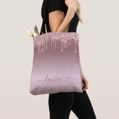 Tote Bag Or rose avec logo qui coule (De près)