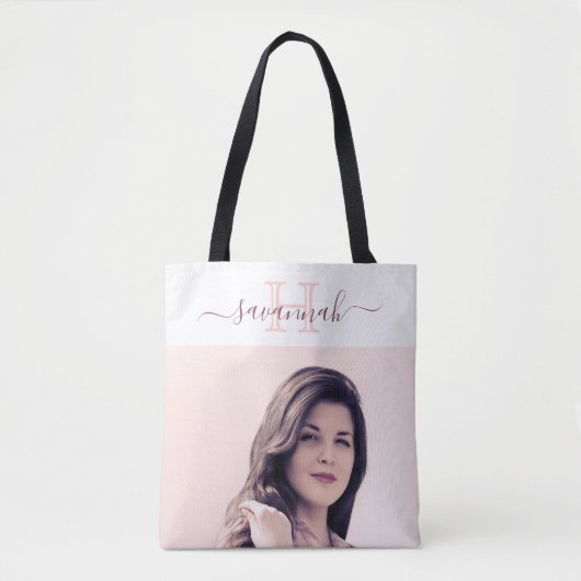 Tote Bag Or rose blanc photo monogram mariée (Devant)