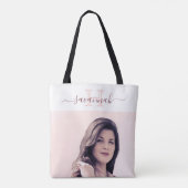 Tote Bag Or rose gold photo monogram mariée (Dos)