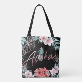Tote Bag Or rose tropical botanique aloha ananas chic (Dos)