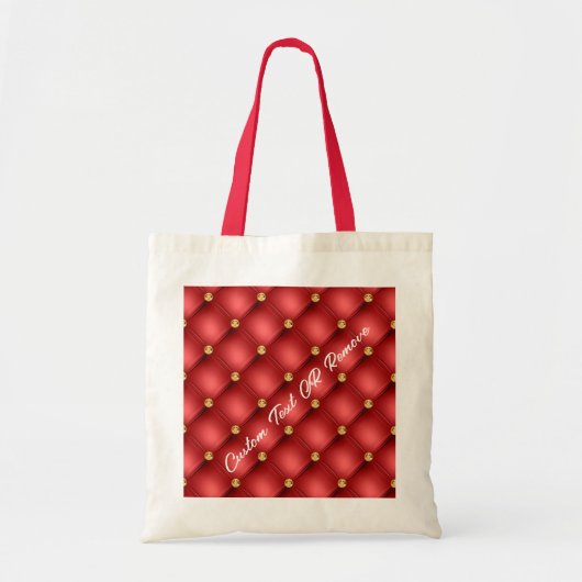 Tote Bag Or Rouge Diamant Tufé Cuir personnalisé Nom du tex (Devant)