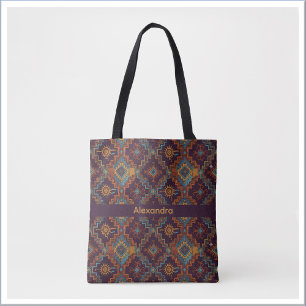 Tote Bag Or Turquoise Tribal Sud-Ouest Violet Foncé