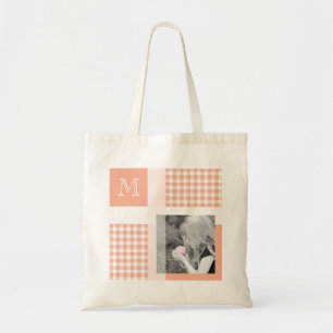 Tote Bag Orange Ajouter Votre Photo En vichy Monogramme Mod