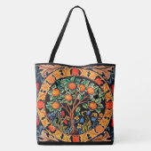 TOTE BAG ORANGE ARBRE AVEC FEUILLES VERTS, FLEURS (Dos)
