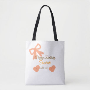 Tote Bag Orange arc fleur pastel aquarelle nom d'anniversai