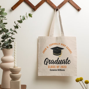 Tote Bag Orange Black Graduate Personalized 2023 Graduation