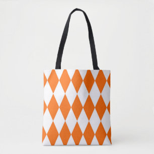 Tote Bag Orange blanc Arlequin Diamants Checkers Design