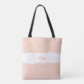 Tote Bag Orange & Blanc Gingham Classique | Nom Personnalis (Dos)