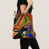 Tote Bag Orange, Bleu, Vert, Black Digital Fluid Art (De près)