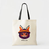 Tote Bag Orange Chat Imaginaire Trick Treat Halloween (Devant)