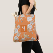 Tote Bag Orange Chinoiserie Floral Monogramme (De près)