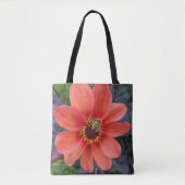 Tote Bag Orange Dahlia avec florale d'abeille (Devant)