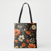 Tote Bag Orange d'automne et fleurs en gras de crème (Devant)