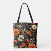 Tote Bag Orange d'automne et fleurs en gras de crème (Dos)
