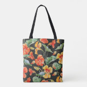 Tote Bag Orange de Nasturtium : Aquarelle Motif foncé. (Dos)
