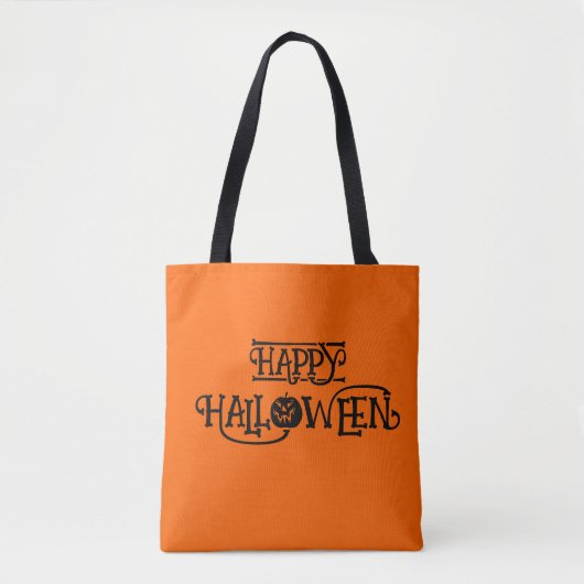 Tote Bag Orange et Black Happy Halloween typographie de la (Devant)