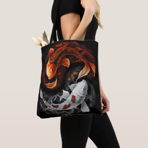 Tote Bag Orange Et Blanc Lucky Koi Poisson Japon Art