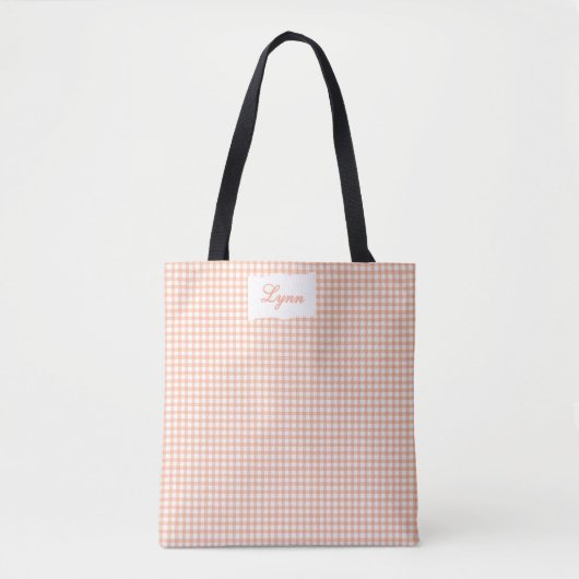 Tote Bag Orange et Gingham Blanc Classique | Nom Personnali (Devant)