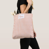 Tote Bag Orange et Gingham Blanc Classique | Nom Personnali (De près)